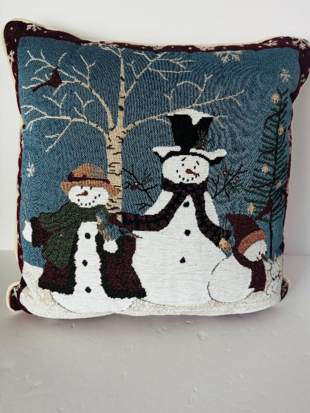 St. Nicholas Square Holiday Snowman Throw Pillow 16x16" "Forest Friends" Christm